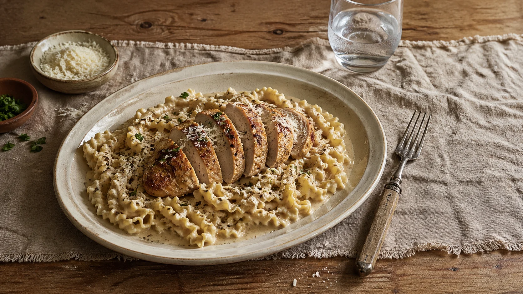 Creamy garlic chicken parmesan pasta