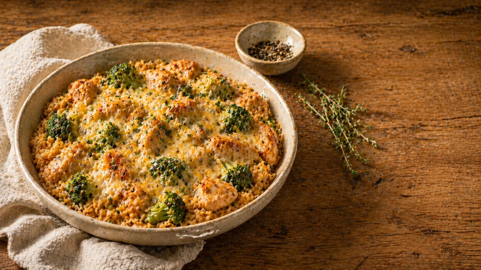 Eenpansgerecht met kip, broccoli en kaas