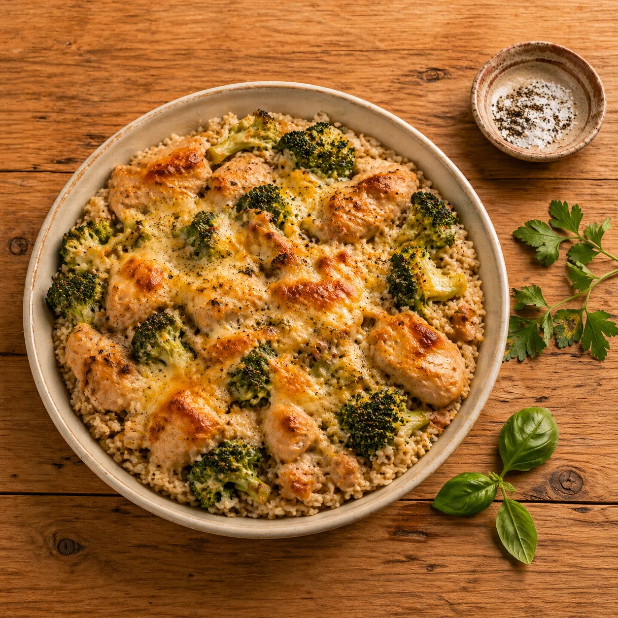 Eenpansgerecht met kip, broccoli en kaas