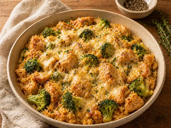 Eenpansgerecht met kip, broccoli en kaas